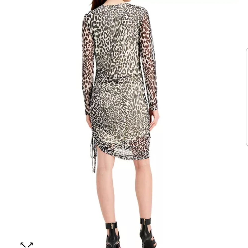 INC INTERNATIONAL CONCEPTS Leopard Print Mesh Overlay Ruched Dress - Picture 4 of 8